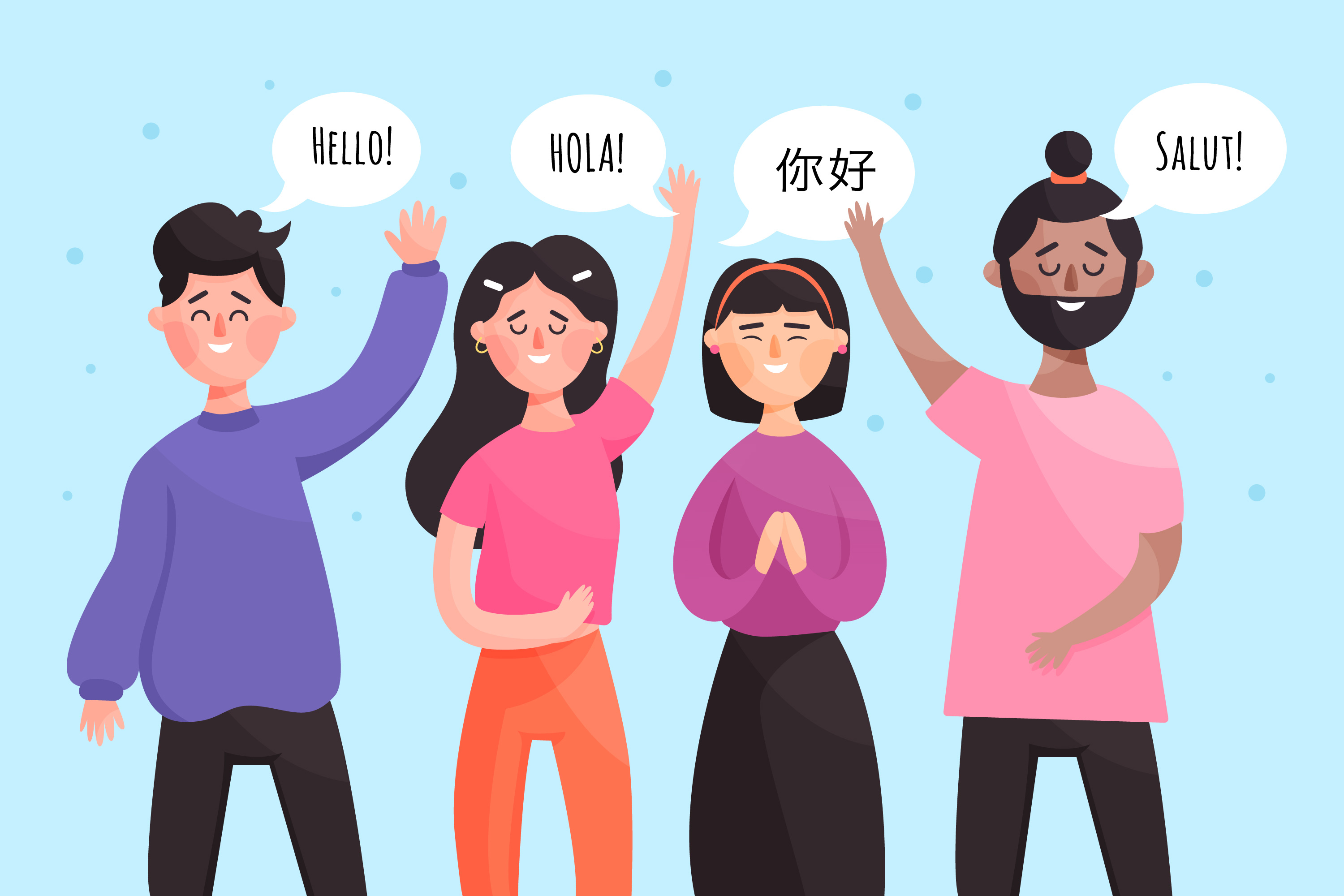 Personas saludan en varios idiomas